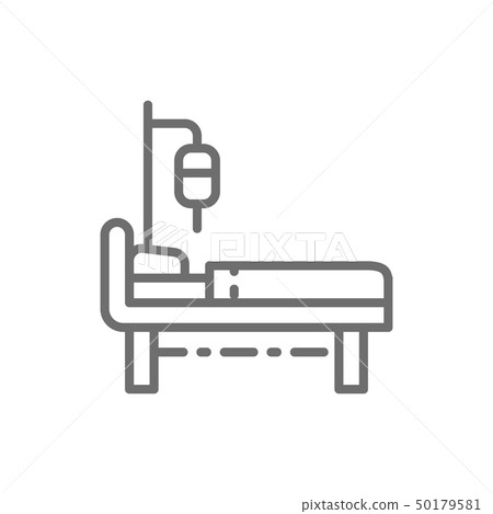 Hospital bed with medical equipments, intensive care, resuscitation line icon. 50179581