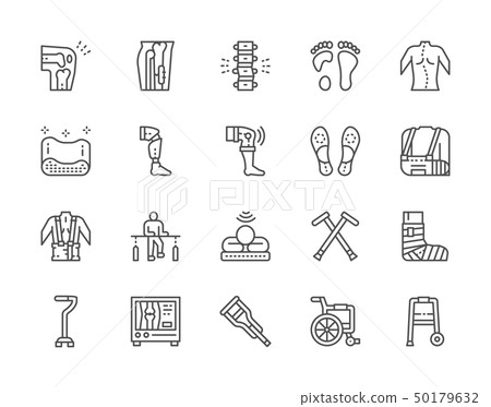 Set of Medical Rehabilitation and Orthopedic Line Icons. 50179632