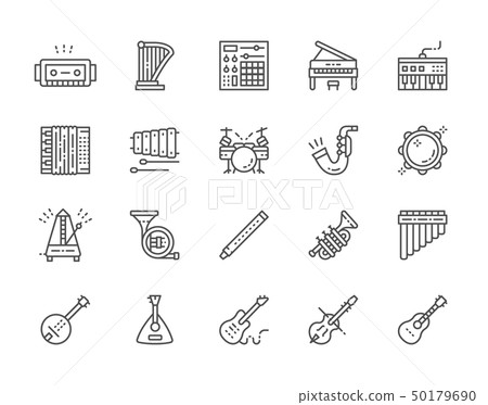 Set of Musical Instruments Line Icons. Piano, Accordion, Violin, Guitar and more Set of Musical Instruments Line Icons. Piano, Accordion, Violin, Guitar and more 50179690