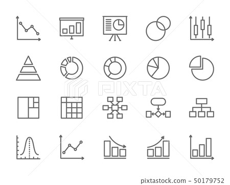 Set of Graph and Chart Line Icons. Pie Chart, Statistics, Presentation and more. 50179752