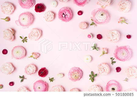 Flowers flat lay composition Flowers flat lay composition 50180085