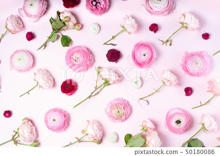 Flowers flat lay composition Flowers flat lay composition 50180086