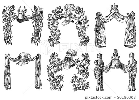 Ornament with calligraphic elements in baroque style. Medieval vintage heraldry. Flourishing 50180308