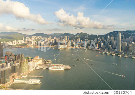 Aerial view of Hong Kong skyline and Victoria 50180704