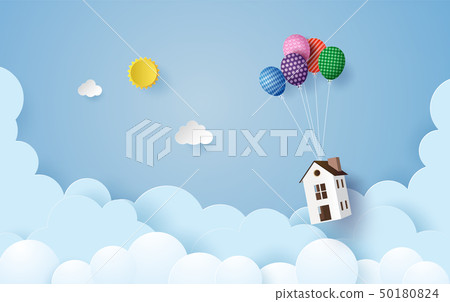 house hanging with colorful balloon house hanging with colorful balloon 50180824