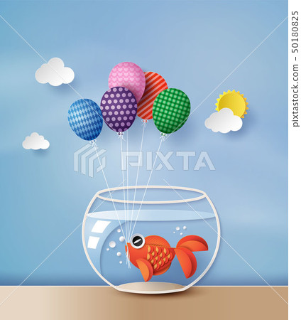 goldfish with colorful balloon goldfish with colorful balloon 50180825
