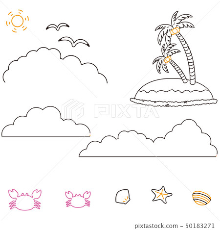 夏天海圖標與三種顏色的線條圖黑色基調 50183271