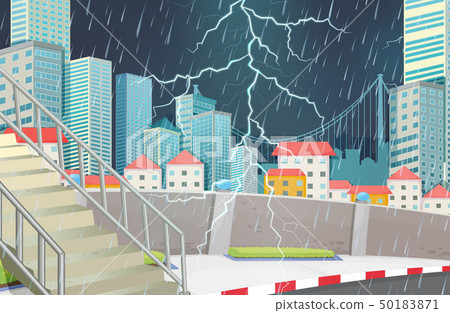 Storm city scape scene - Stock Illustration [50183871] - PIXTA
