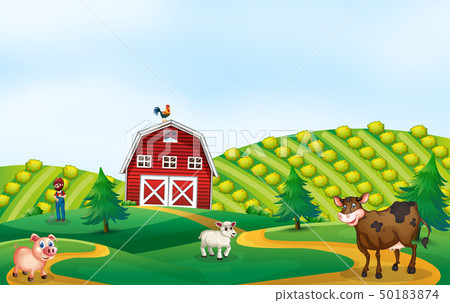 A nature farmland landscape - Stock Illustration [50183874] - PIXTA