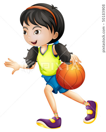 Girl playing basketball white background Girl playing basketball white background 50183908