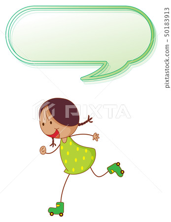 Girl playing roller skate with speech balloon Girl playing roller skate with speech balloon 50183913