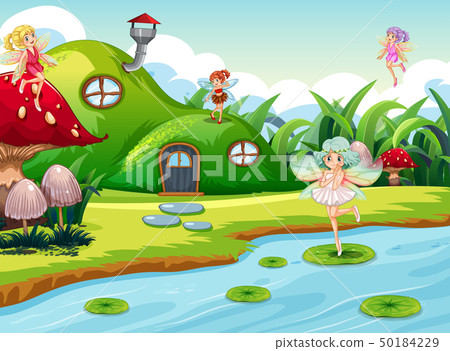 Fantasy fairys in green scene Fantasy fairys in green scene 50184229
