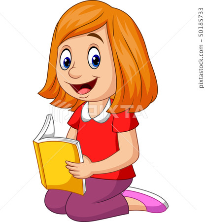 Cartoon happy girl reading a book - Stock Illustration [50185733] - PIXTA