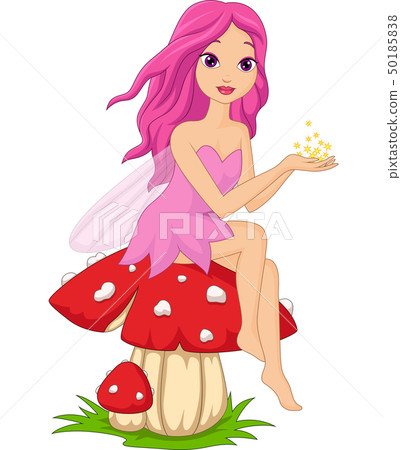Cute pink fairy cartoon sitting on a mushroom Cute pink fairy cartoon sitting on a mushroom 50185838
