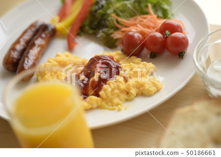 Breakfast image breakfast scrambled egg salad tomato fresh Breakfast image breakfast scrambled egg salad tomato fresh 50186661