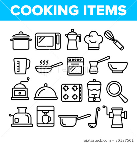 Cooking Items Vector Thin Line Icons Set 50187501