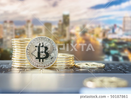 Bitcoin cryptocurrency gold stack coins of virtual 50187861