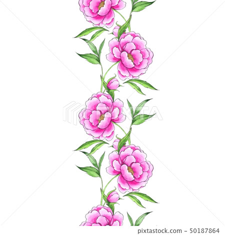 Floral seamless frame border with peony 50187864