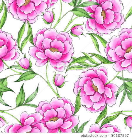 Seamless pattern with hand drawn pink flowers Seamless pattern with hand drawn pink flowers 50187867