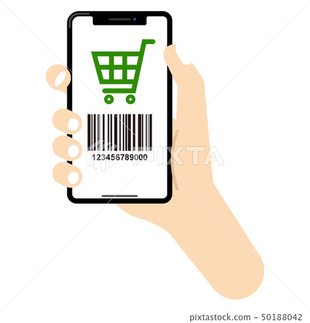 Cashless payment: smartphone cashless payment barcode shopping shopping cart 50188042