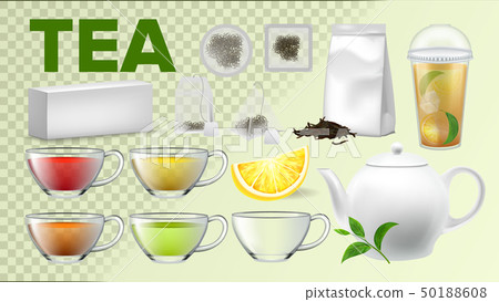 Tea Cups And Pot Kitchenware Vector Realistic Set 50188608