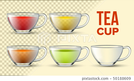 Tea Cups With Color Liquid Vector 3D Set 50188609