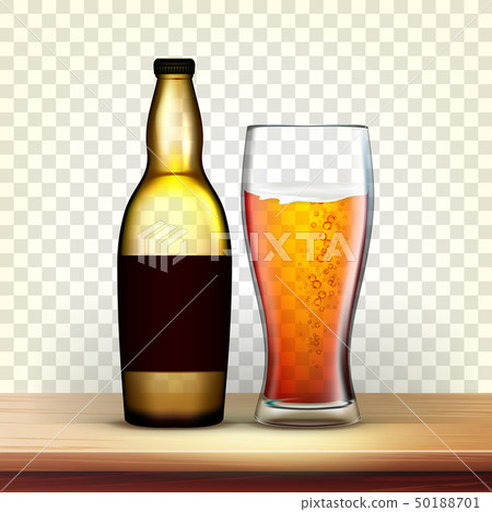 Realistic Bottle And Glass With Cold Beer Vector Realistic Bottle And Glass With Cold Beer Vector 50188701