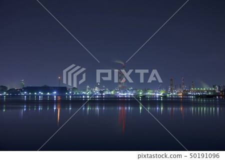 Factory night view of Nishiko, Sakai, Osaka... - Stock Photo