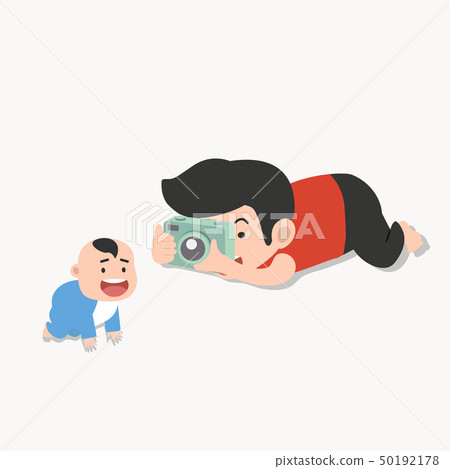 father takes pictures of a child father takes pictures of a child 50192178