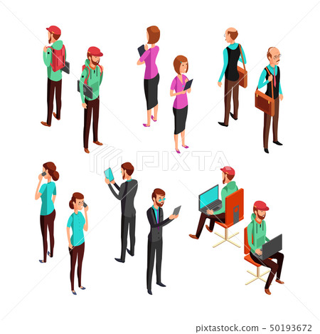 Isometric 3d business people isolated. Office man and woman professional teamwork vector set 50193672