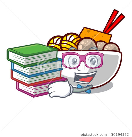 Student with book meatballs are served in cartoon bowl 50194322