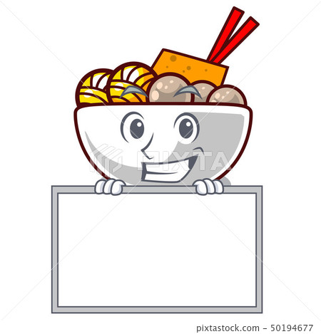 Grinning with board meatball fried on the cartoon plate Grinning with board meatball fried on the cartoon plate 50194677