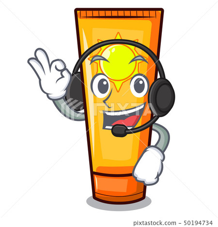 With headphone sun cream on a cartoon table 50194734