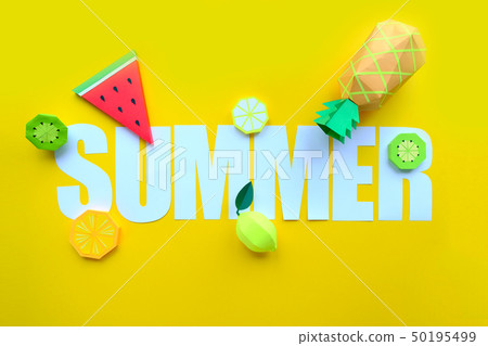 letter summer cut from paper with tropical fruit 50195499