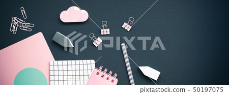 Pink colored objects on black background, top view Pink colored objects on black background, top view 50197075
