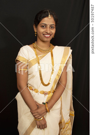 Young girl in traditional Kerala saree and jewelry 50197487