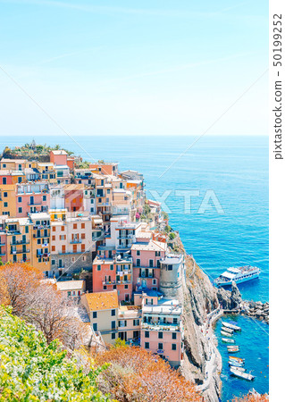 Stunning view of the beautiful and cozy village of Manarola in the Cinque Terre Reserve Stunning view of the beautiful and cozy village of Manarola in the Cinque Terre Reserve 50199252