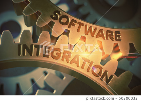 Software Integration on the Golden Gears. 3D Illustration. 50200032