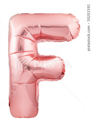 Rose gold letter F made of inflatable balloon isolated on white background Rose gold letter F made of inflatable balloon isolated on white background 50201591