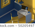 3D render. Isometric view of interior in minimalistic modern cartoon style. Room in evening sunlight 50205497