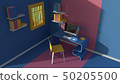 3D render. Isometric view of interior in minimalistic modern cartoon style.Room in evening sunlight 50205500
