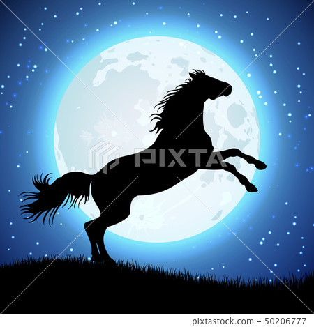 Silhouette of horse on the moon background - Stock Illustration ...