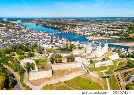 Saumur city aerial view, France 50207434