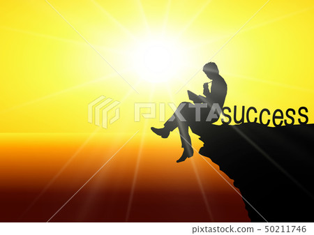 Silhouette of a man sitting on a rock and studying 50211746