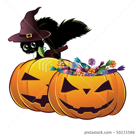 Halloween card with pumpkins and cat Halloween card with pumpkins and cat 50215566