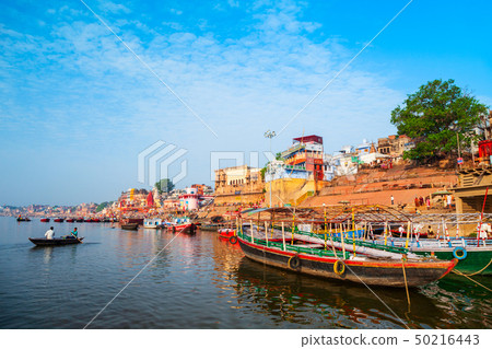 Colorful boats and Ganges river 50216443