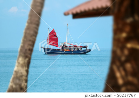 Old ancient shaped sailboat sailing in the sea at 50217767