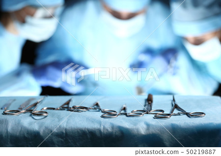 Surgical tools lying on table 50219887