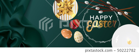 Happy Easter realistic horizontal banner flat lay 50222782