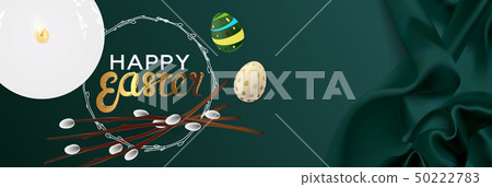 Happy Easter realistic horizontal banner flat lay Happy Easter realistic horizontal banner flat lay 50222783